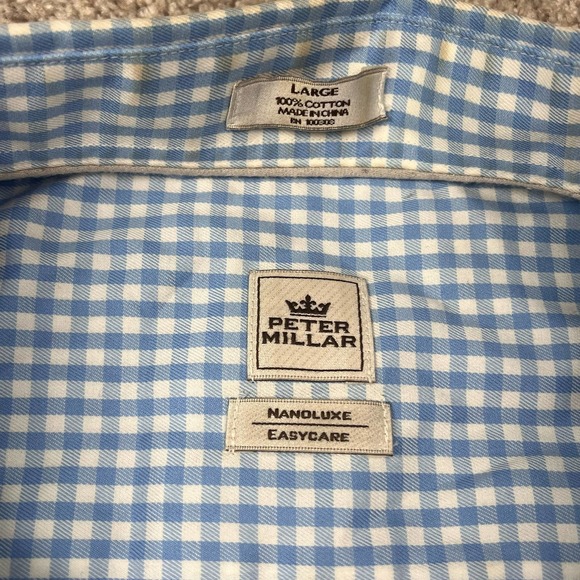 Peter Millar Nanoluxe Easycare blue & white check button up size Large - Picture 5 of 6